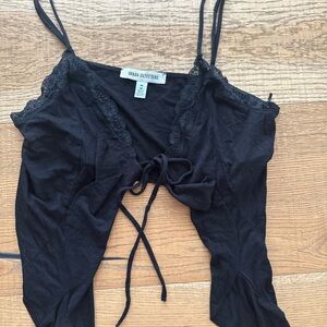 Urban Outfitters Black Tie Front Lace Trim Top size. Medium